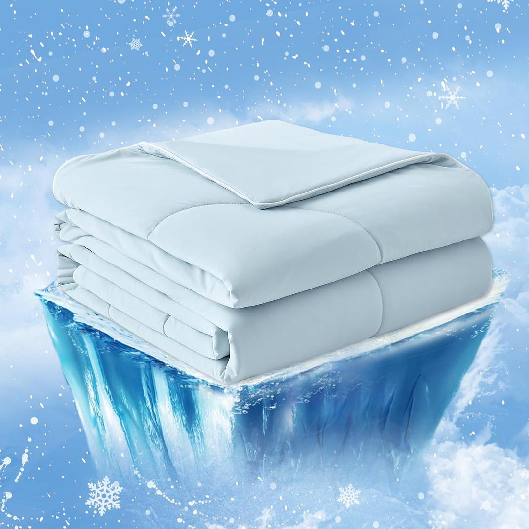 Cozy Bliss Cooling Comforter Queen Size, Cooling Blankets for Hot Sleepers and Night Sweats, Blue Summer Comforter for Queen Size Bed, Breathable Soft Lightweight Silk Smooth