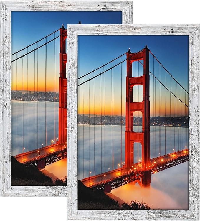 18×24 Picture Frames - Distressed White Wood Poster Frames Set of 2 - Poster Frame 18×24, Mural and Picture,Wall Decor,Vertically or Horizontal