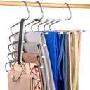 2 Pack Pants Hangers Space Saving Clothes Hangers 5 Layers, Non Slip Pant Hangers for Closet Organizers and Storage, Stainless Steel Jean Hangers Multifunctional Pants Rack for Trouser, Scarf, Skirt