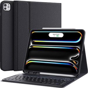 CHESONA iPad Pro 13 Inch Case 2024 with Detachable Keyboard, Precise Cutouts, Pencil Holder, Multi-Viewing Angles, Wireless Folio Keyboard Case for iPad Pro 13'', Black