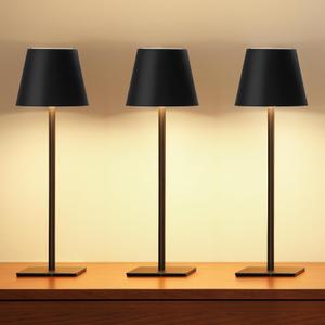 UME 3 Pack Cordless Table Lamp, Battery Operated Lamp - Portable Waterproof Rechargeable Table Lamp w/ 3 Color Temps & Stepless Dimming for Dinner, Desk, Cafe, Outdoor (Black)