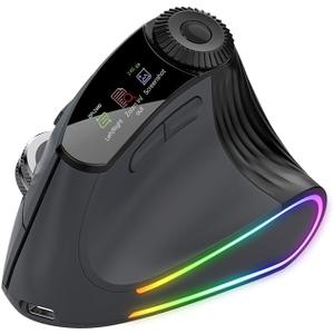 Ergonomic Vertical Mouse Wireless, Rechargeable Bluetooth Ultra-Fast Scrolling 4800 DPI Ergo Mouse, 2.4G Quiet Clicks 6 Buttons RGB Optical Mice, 3 Multi-Device Connectivity for Mac, Laptop