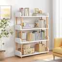 OSCHF 4-Tier Wooden Open Bookcase - Modern Display Bookshelf with Top Edge and Solid Wood Frame for Home and Office, Storage Cabinet, Warm White