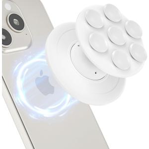 AUROX Magnetic Phone Grip for Magsafe Phone Grips, Magnetic Suction Cup Collapsible Phone Grip Holder for iPhone 17 16 15 14 13 12 Series, Magneticc Silicone Phone Gripp for Videos and Selfies, White