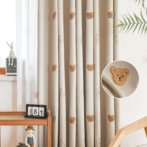 Cartoon Bears Kids Blackout Curtains for Babys Bedoom Living Room Grommet Top Beige Embroidery 3D Bear Darkening Curtain for Nursery Baby Room 1 Panel (W52 L84 inch,Beige)
