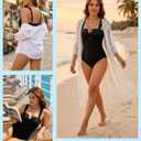 Daci Women Tummy Control One Piece Swimsuits - Push Up Bathing Suit Twist Front Cutout Slimming Swimwear (Black, L)