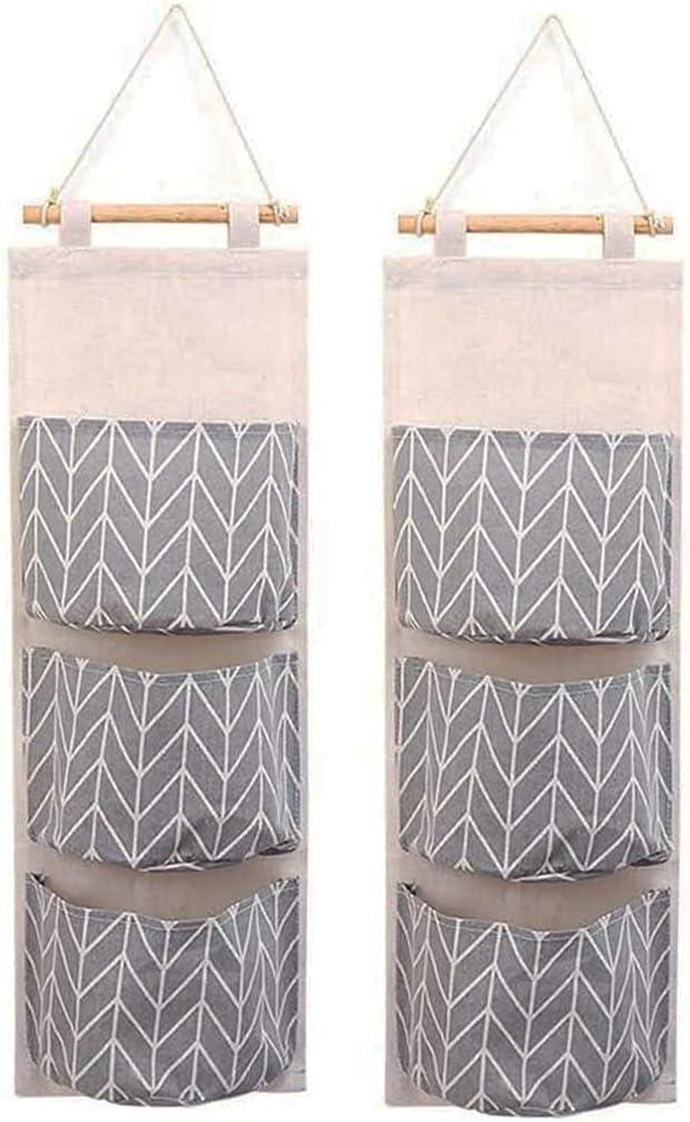 Over The Door Closet Organizer, 2 Packs Waterproof Wall Hanging Storage Bags with 3 Pockets for Kitchen Bedroom Bathroom (Grey)