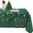 LUSHVIDA Christmas Tablecloth, 60 x 120 Inch Rectangle Table Cloth Washable Water Resistance Decorative Microfiber Table Cover for Banquet Holiday Party Kitchen Dining, Green (Green Snow-foil Print)