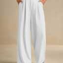 ELLEVEN Women's Business Casual Wide Leg Dress Pants, High Elastic Waisted Trousers with Pockets (White, S)