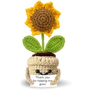 Tiny Detalles Mini Positive Sunflower Crochet, Mothers Day, Mom's Birthday Gift for Women, Appreciation Thank You Gift for Coworker, Friend, Teacher, Sister,4 PCS