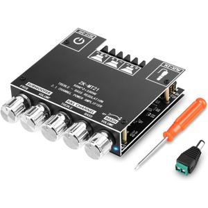 ZK-MT21 Bluetooth Amplifier Board,50W+50W+100W 2.1 Channel Subwoofer Amp Board with Treble/Bass/Sub Control,DC 9-24V, Bluetooth and AUX Inputs, DIY Wireless Speakers AMP Board, Password Free