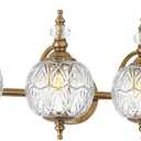 Brushed Gold Bathroom Vanity Light Fixture Vintage Style - 4 Light G9 Bulb Compatible, 30" Wide Bathroom Lighting Over Mirror with Hand-Etched Glass Shades, Easy Mount for Makeup Area