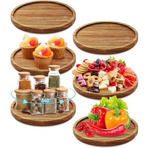 Mumufy 6 Pcs Lazy Susan Turntable Organizer Round Lazy Susan Turntable Tray for Kitchen Counter Pantry Table Organization Cabinet Bathroom(Acacia Wood,9 Inch)