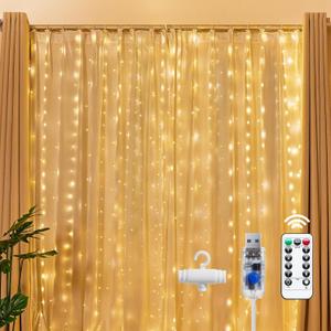 Brightown 300 LED Fairy Curtain Lights, 9.8ft x 9.8ft Warm White Curtain String Lights, USB Plug in 8 Lighting Modes Christmas Decoration, Hanging Lights with Remote for Bedroom Indoor Weddings Dorm (1 Pack) Brightown 300 LED Fairy Curtain Lights, 9.8ft x 9.8ft Warm White Curtain String Lights, USB Plug in 8 Lighting Modes Christmas Decoration, Hanging Lights with Remote for Bedroom Indoor Weddings Dorm (1 Pack)