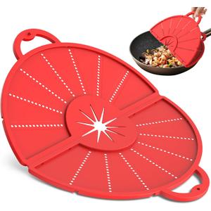 Silicone Splatter Screen for Frying Pan, Foldable Splash Guard, Multi-Use Grease Splatter Guard,Heat-Resistant Trivet Mat, 12" Non-Stick Oil Splatter Guard, Dishwasher Safe, BPA Free-red