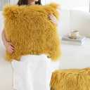 MOOX Mongolian Lamb Fur Pillow Covers Lumbar Throw Sheepskin Pillow Case Genuine Wool Fur Tibetan Accent Living Room Bedroom Decorative Cushion Cover (18 * 18inch Gold)