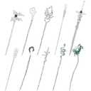 Lawie 8 Pack Silver Metal Hair Sticks Chopsticks Hair Pins Chinese Asian Hanfu Decorative Long Retro Hair Clips Snakes Swords Butterfly Jade Stone Vintage Hair Accessories for Women Girls