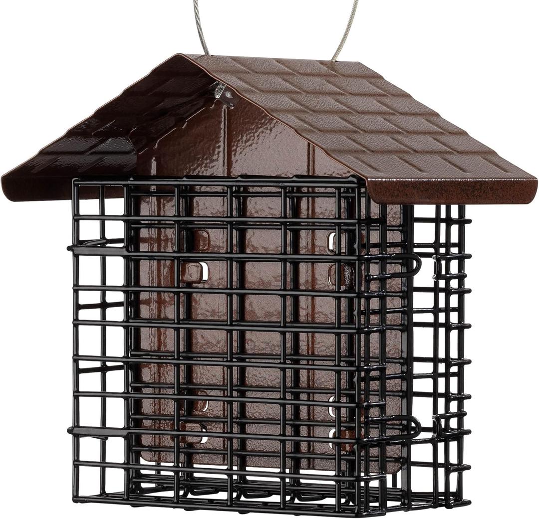 More Birds Double Suet Feeder with Weather Guard, 6.5" L X 4.25" W X 7.25" H, Brown