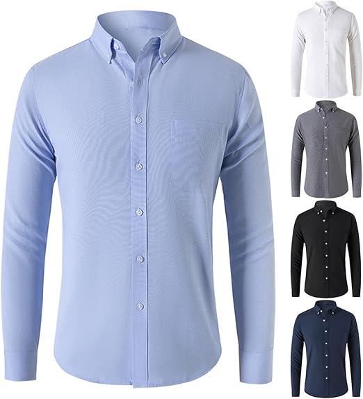 OXFORD Men's Oxford Shirt Solid Casual Button Down Collar Shirts Long Sleeve Dress Shirts with Pocket XL