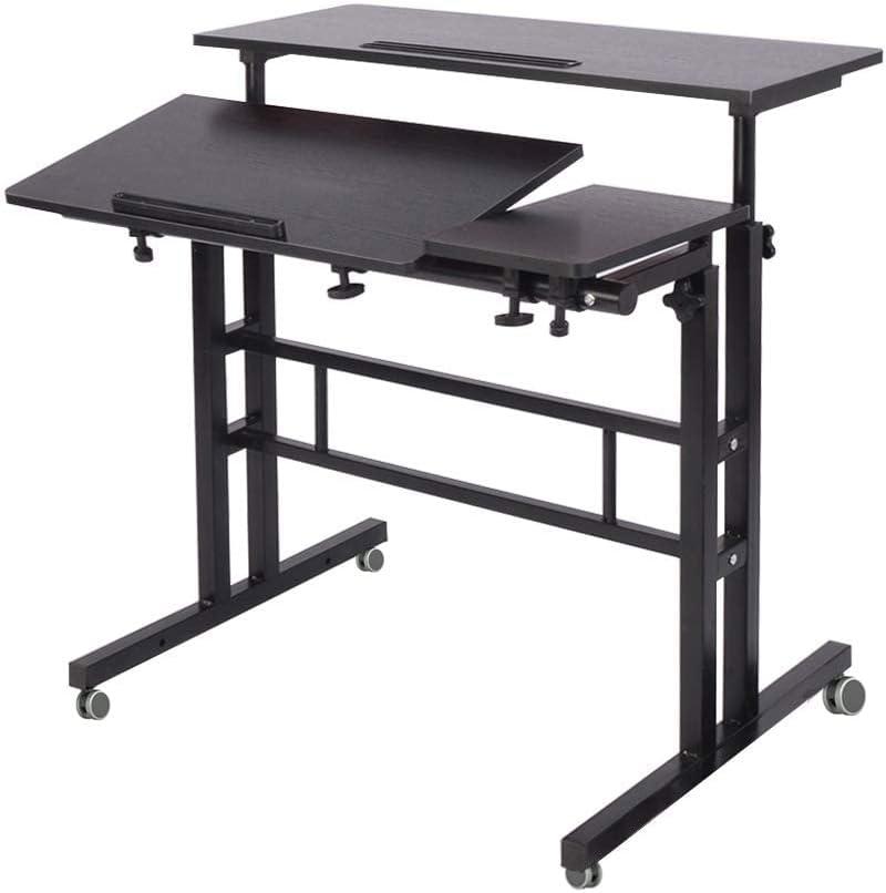 Mobile Laptop Sit-Stand Desk, soges Height Adjustable Standing Tiltable Top Desk, 31.5 inch Stand Up Computer Desk for Home Office, Small Rolling Desk for Small Space, Black