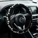 Embroidered Cute Daisy Black Steering Wheel Cover,Flower Steering Wheel Cover Protector for Women,Universal Fit Most Cars -15 inch