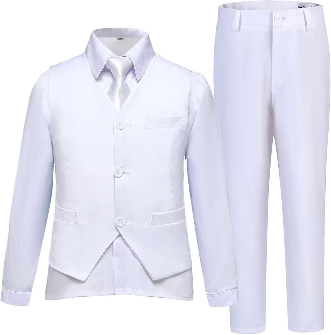 Boys Suit Kids Suits Tuxedo for Boys Toddler Vest Pants Set Ring Bearer Outfit Dress Clothes (7 Years, 4pc-white)