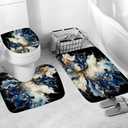 AZHM 4pcs Shower Curtain Sets Abstract Blue Bathroom Decor Sets with Shower Curtain and Rugs and Accessories Modern Marble Shower Curtains for Bathroom with 12 Hooks, Bath Mat, Toilet Lid Cover