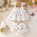 Infant Toddler Baby Girl Summer Cotton Clothes Strap Ruffle Smocked Top and Shorts 2Pcs Outfit Clothing Set