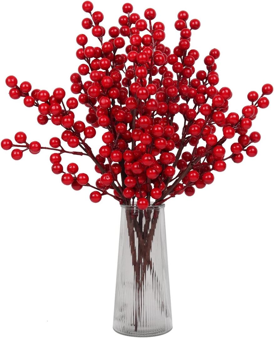 RECUTMS 5PCS Christmas Red Berry Stems, Artificial Burgundy Berry Picks for Christmas Tree Decorations, Crafts, Wedding, Holiday Home Decor