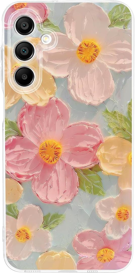 Cute Case for Samsung Galaxy A15 5G, Retro Oil Painting Printed Flowers Galaxy A15 4G Case, Aesthetic Floral Pattern Fade Resistant Soft TPU Shockproof Protective Cover for Girls Women