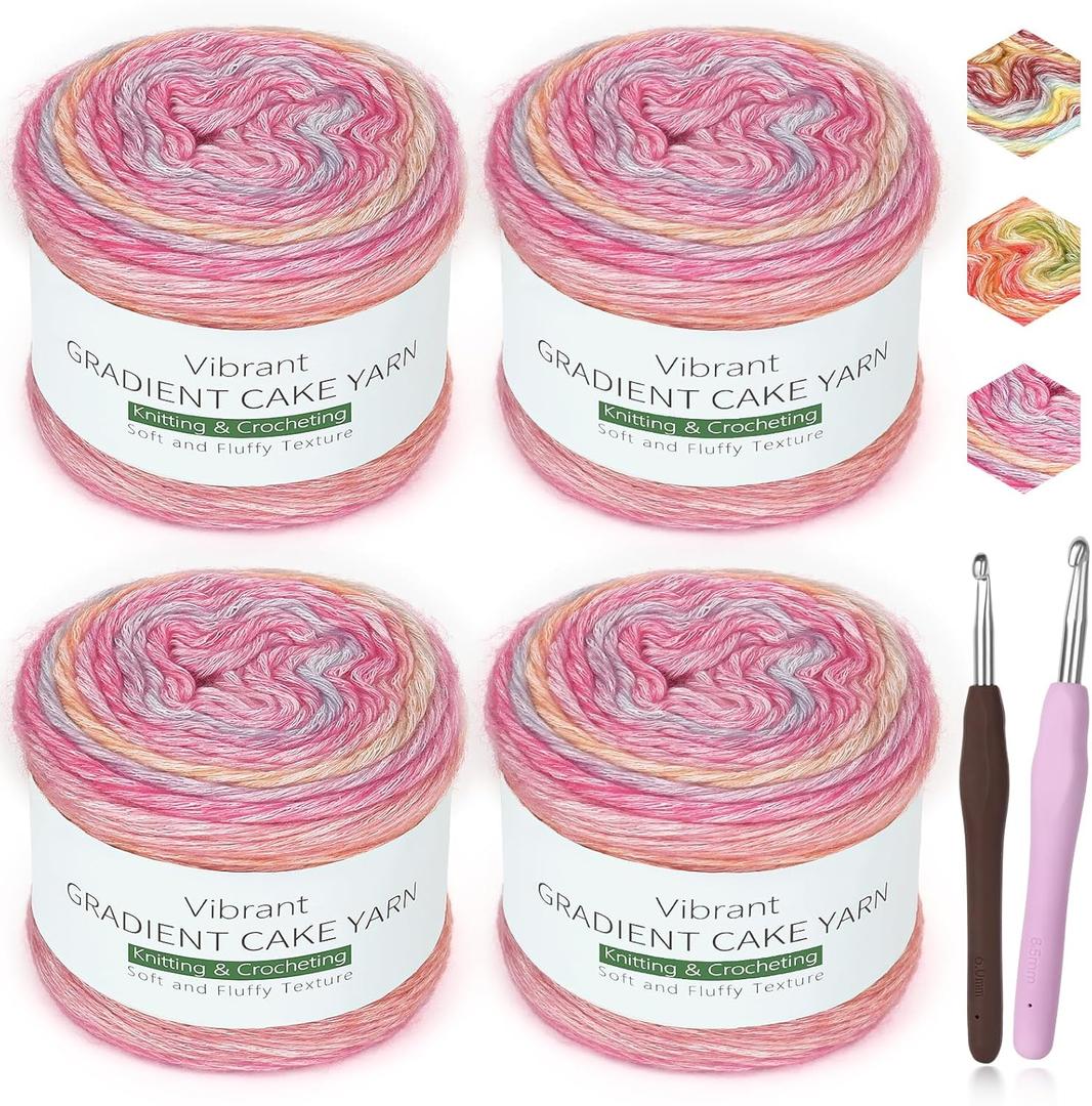 Katech Ombr Yarn for Crocheting-Gradient Cake Yarn-4x100g 60% Cotton 30% Acrylic 10% Wool-Ombre Multicolor Soft Rainbow Cotton Crochet Yarn for Scarves, Shawls, Blankets and Garments(J)