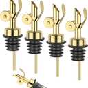 Weighted Stainless Steel Pourers, 4 Pcs Auto Flip Olive Oil Dispenser Spout, Balsamic Vinegar Alcohol Pourer Spouts, Liquor Bottle Pourers with Silicone Funnel, Gold Oil Dispenser for Kitchen