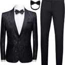 Mens Tuxedo Black Floral 2 Piece for Prom Wedding Party Suit Jacket Pants Slim Fit Shawl Lapel. Size M