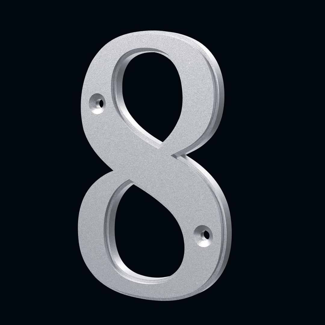 2 x Unique 5-Inch High Acrylic House Numbers - Rustproof & Anti-fade Mailbox Number/Float or Flush Mount - Enhance Home Address Visibility/Silver Finished/Number 8