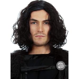 ALLAURA  Jon Snow Wig Northern Snow King Wig + Shield Jon Snow Pin  Bruno Short Black Curly Cosplay Wigs For Men Halloween Cosplay Halloween Costume