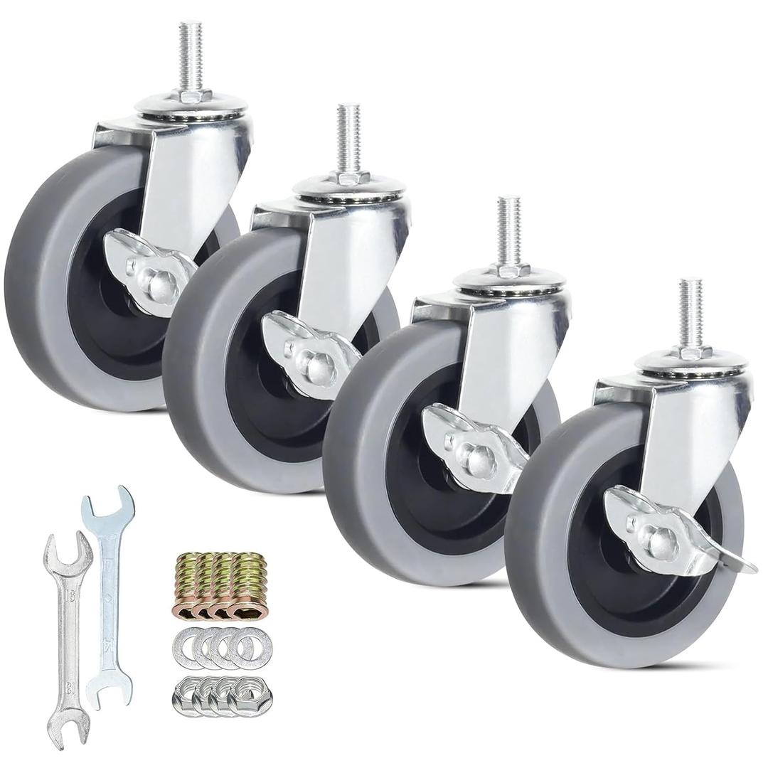 Caster Wheels, 4 Inch Heavy Duty Casters Threaded Stem Casters Set of 4 Locking Castor Wheels for Funiture, Workbench, Carts (M8-1.2525mm, 4 Inch)