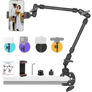 22" Magic Arm w Clamp, Overhead Phone Mount, Desk Camera Mount w Articulating Friction Boom Arm Thread Adapter, for Phone Video Light Webcam Microphone Action Camera Content Creators