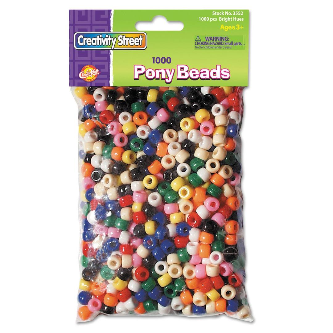 Creativity Street Pony Beads, Plastic, 6 Mm X 9 Mm, Assorted Primary Colors, 1000/set
