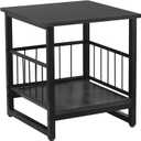 End Table, Industrial Side Table with 2-Tire Storage Shelf, 180LBS Mini Fridge Stand with Adjustable Feet, 18"x18" Wood Night Stand Small Bedside Table with Sturdy Metal Frame for Living Room Bedroom