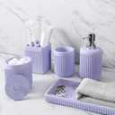 Resin Light Purple Bathroom Accessories Set 5 Pcs, Lotion Soap Dispenser, Toothbrush Holder, Bathroom Tumbler, Qtip Holder and Vanity Tray, Bathroom Countertop Organizer Set for Home Apartment