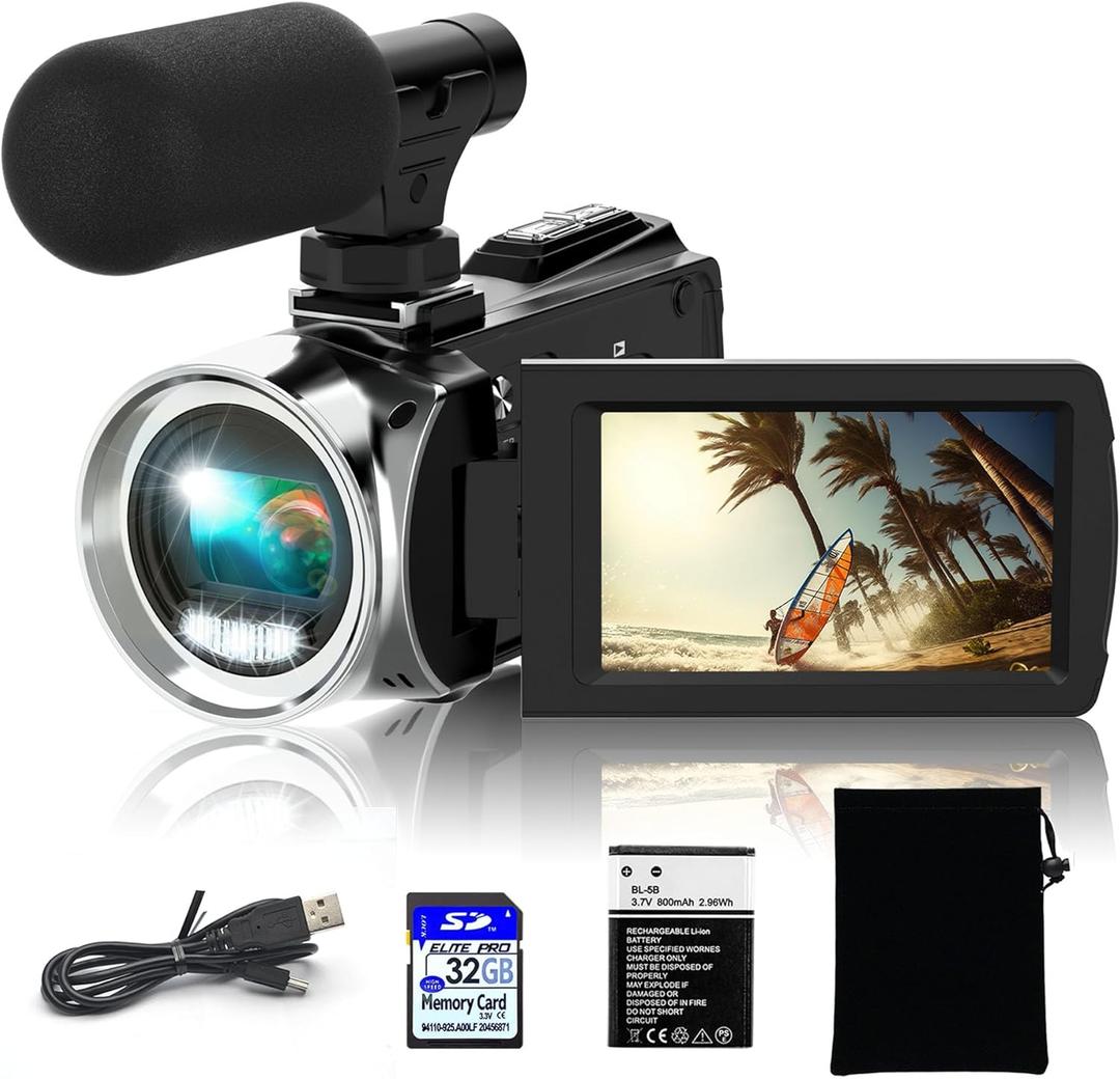 Video Camera Camcorder HD 4K 48MP Video Recorder Camera Vlogging Camera for YouTube Camcorders Video Camera for Kids with 3.0"" LCD Screen,18X Digital Zoom and 32G SD Card, Black
