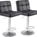 Sweetcrispy Bar Stools Set of 2, Armless PU Leather Adjustable Swivel Barstools, Hydraulic Kitchen Counter Height Thickened Seat Cushion Square Island Countertop Chairs with Back, Light Black