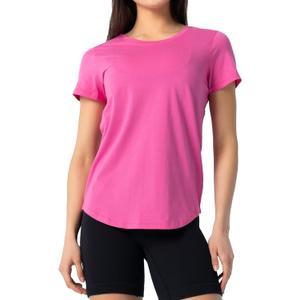 Women's Pima Cotton Short Sleeve Workout Shirt Athletic Yoga Tops Curved-Hem Crewneck T-Shirt (Pink, XL)