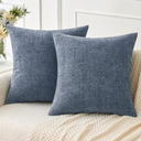 MIULEE Pack of 2 Couch Throw Pillow Covers 18x18 Inch Soft Dark Grey Blue Chenille Pillow Covers for Sofa Living Room Solid Dyed Pillow Cases