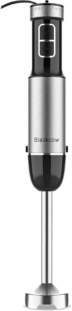Blackcow Immersion Blender Handheld, 800W Powerful Electric Hand Blender with Titanium Alloy Blades, 12 Speeds & Turbo, Electric Hand Mixer for Smoothies, Soups, Baby Food and Purees (Silver)