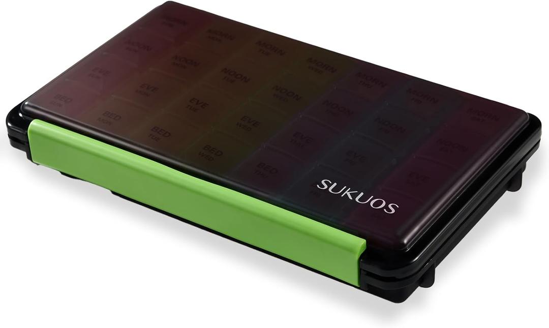 Sukuos Weekly Pill Organizer 7 Day 4 Times a Day, Moisture-Resistant Large Daily Pill Box Medicine Cases for Vitamin/Fish Oil/Supplements (Black)