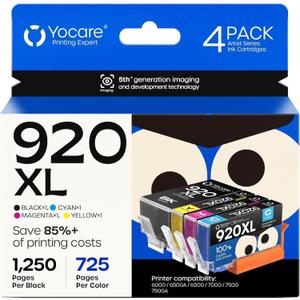 920XL 920 XL Ink Cartridges for HP920 for HP920XL |High Yield | Compatible with Officejet 6500A 6000 6500 7000 7500 7500A Printer (1 Black, 1 Cyan,1 Magenta,1 Yellow, 4-Pack)