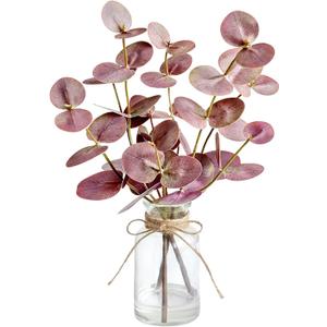 Muhanjia Artificial Eucalyptus Stems in Glass Vase with Faux Water,3Pcs Fake Plant with Double-Sided Purple Leaves for Centerpiece(Double-Sided Purple Eucalyptus)