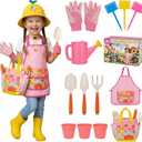 Kids Gardening Outdoor Tools Set with Adorable Sun Protective Hat & Bunny Apron, Carrot-Shaped Shovel Rake Trowel, Garden Kit for Toddlers Ages 3-8, Spring Birthday Gift