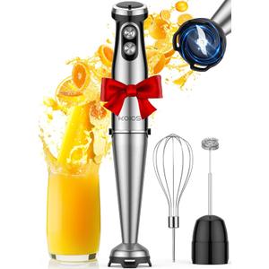 KOIOS Immersion Blender, 1000W Anti-scratch 3-in-1 Hand Blender, Upgraded 12 Speed Stainless Steel Blade Stick Blender with Turbo Mode, Whisk and Milk Frother, Non-BPA, Black